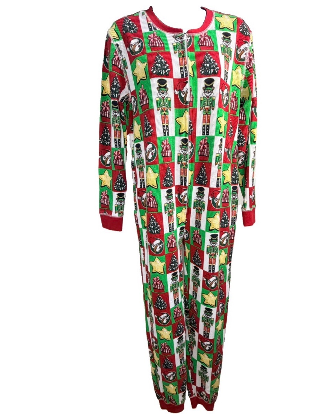 Buc-ee’s Christmas Jumpsuit Adult Med Thermal Christmas PJ w/ butt flap detail